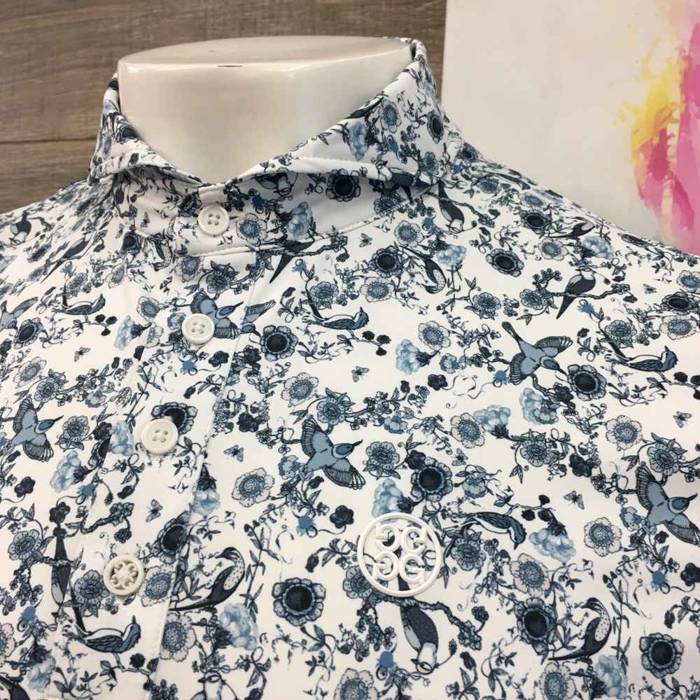 G/FORE Men's‎ Short Sleeve Button Down Shirt Floral Print Blue White Size L - Picture 2 of 6